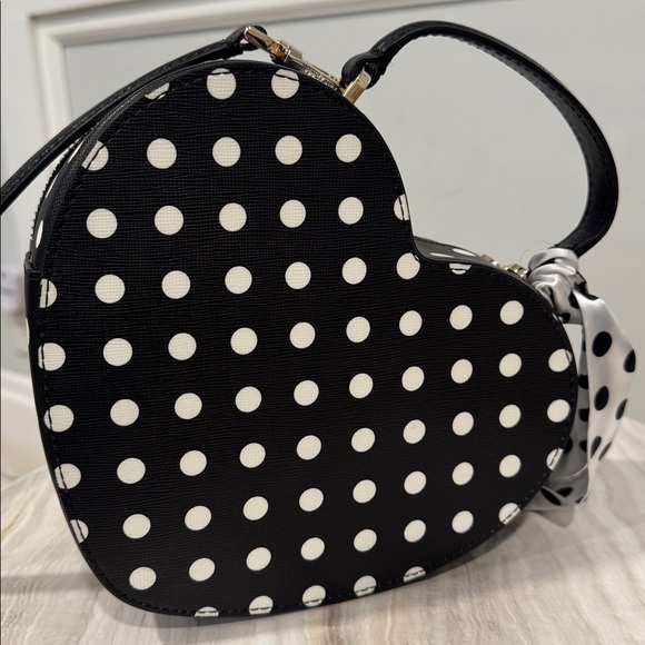 Kate Spade Love Shack Heart Black White Polka Dot Crossbody NWT - Picture 7 of 17